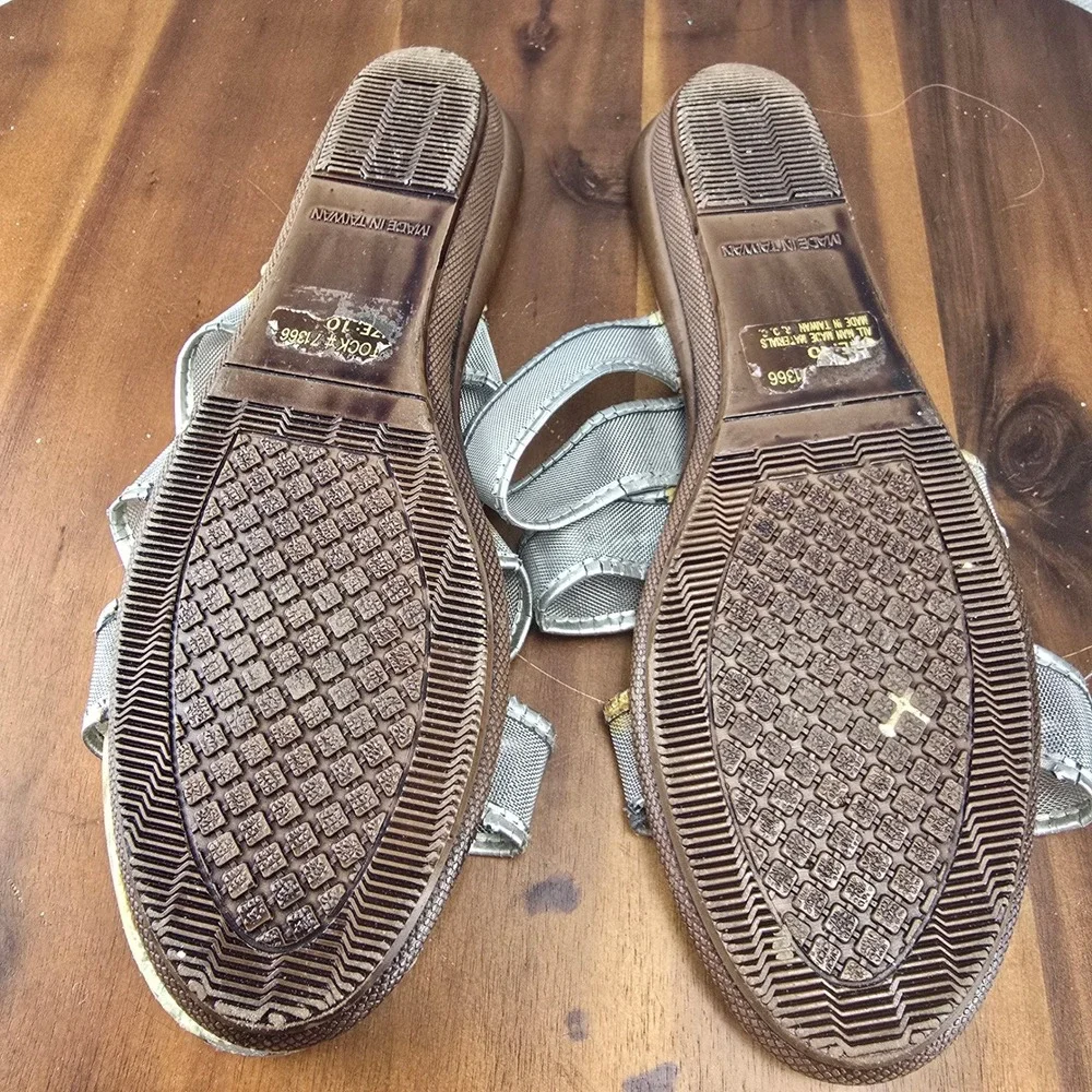 Solely Ours Vintage Silver‎ Mesh Strappy Slide Sandals Size 10 Taiwan